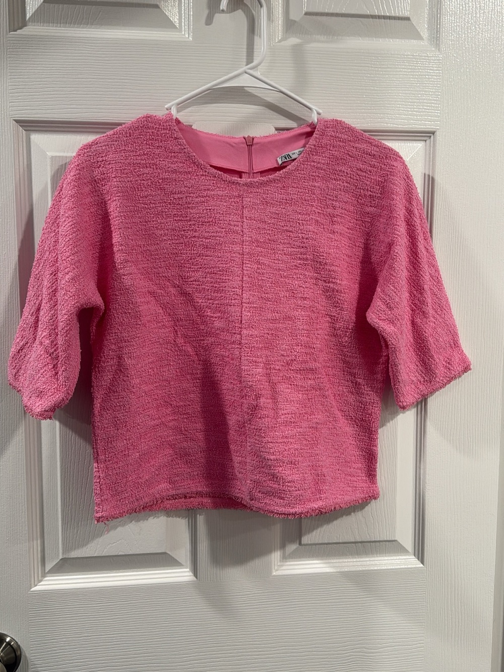 Zara Pink Textured Short Sleeve Top